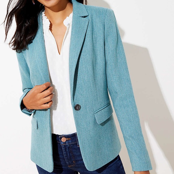 LOFT Jackets & Blazers - LOFT Teal Herringbone Modern Blazer Size 6